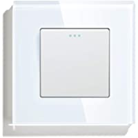 BSEED Interruptor de Luz de Pared Rocker Tactile 10A Marco de Vidrio Blanco Placa de Cristal 1 Gang 1 Vía Interruptor de…
